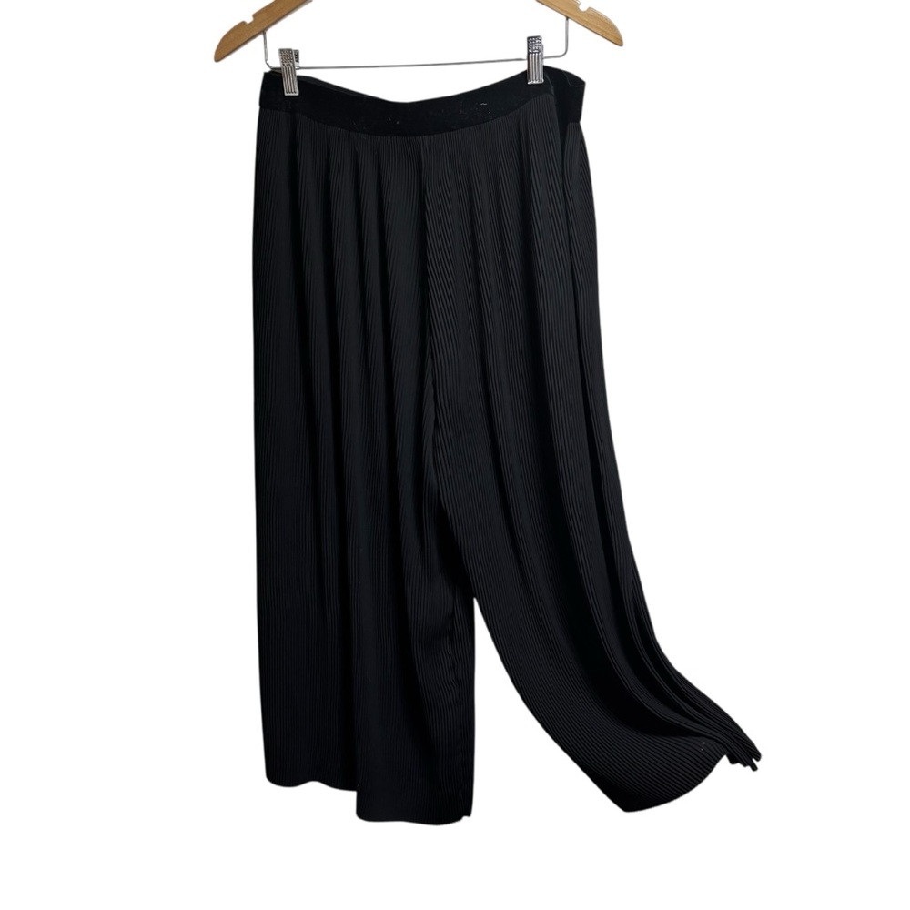 Zara Basic Black Pleated‎ Wide Leg Culottes Velvet Waistband Pants XL #68